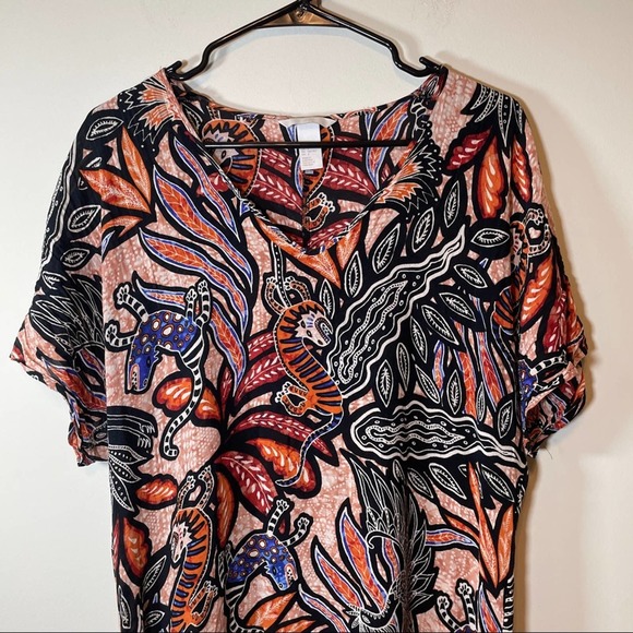 H&M Orange Multicolor Geometric Short Sleeve Kaftan Dress Size 2 - Picture 2 of 10